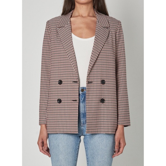 ROLLA'S Jackets & Blazers - Rolla's Downtown Check Blazer Womens Size 12 Large Brown Plaid Double Breasted